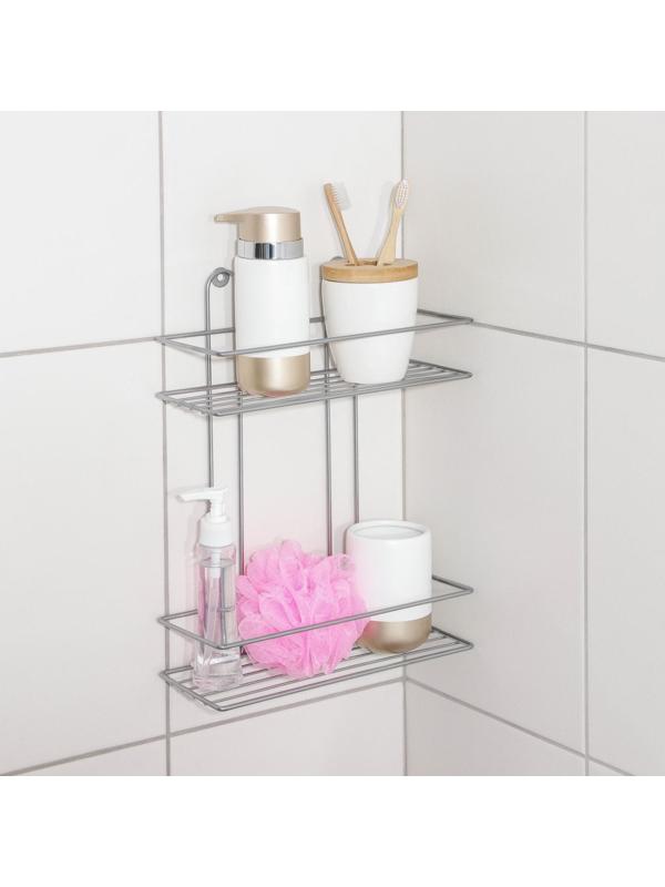 Полка прямоугольная 2-х ярусная, 26,5×10,5×35 см, цвет хром