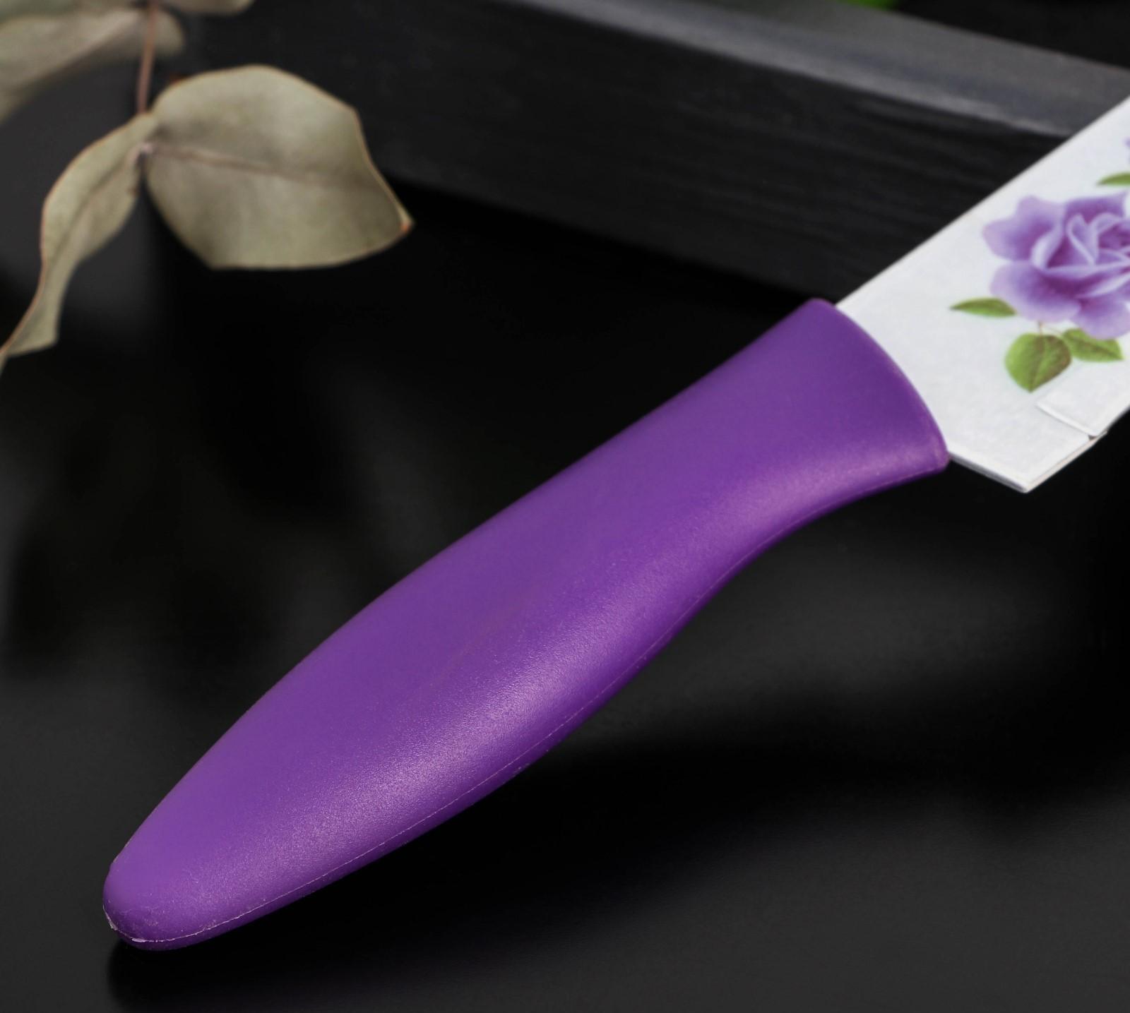 Нож кухонный с антиналипающим покрытием Доляна «Сиреневая роза», лезвие 20 см