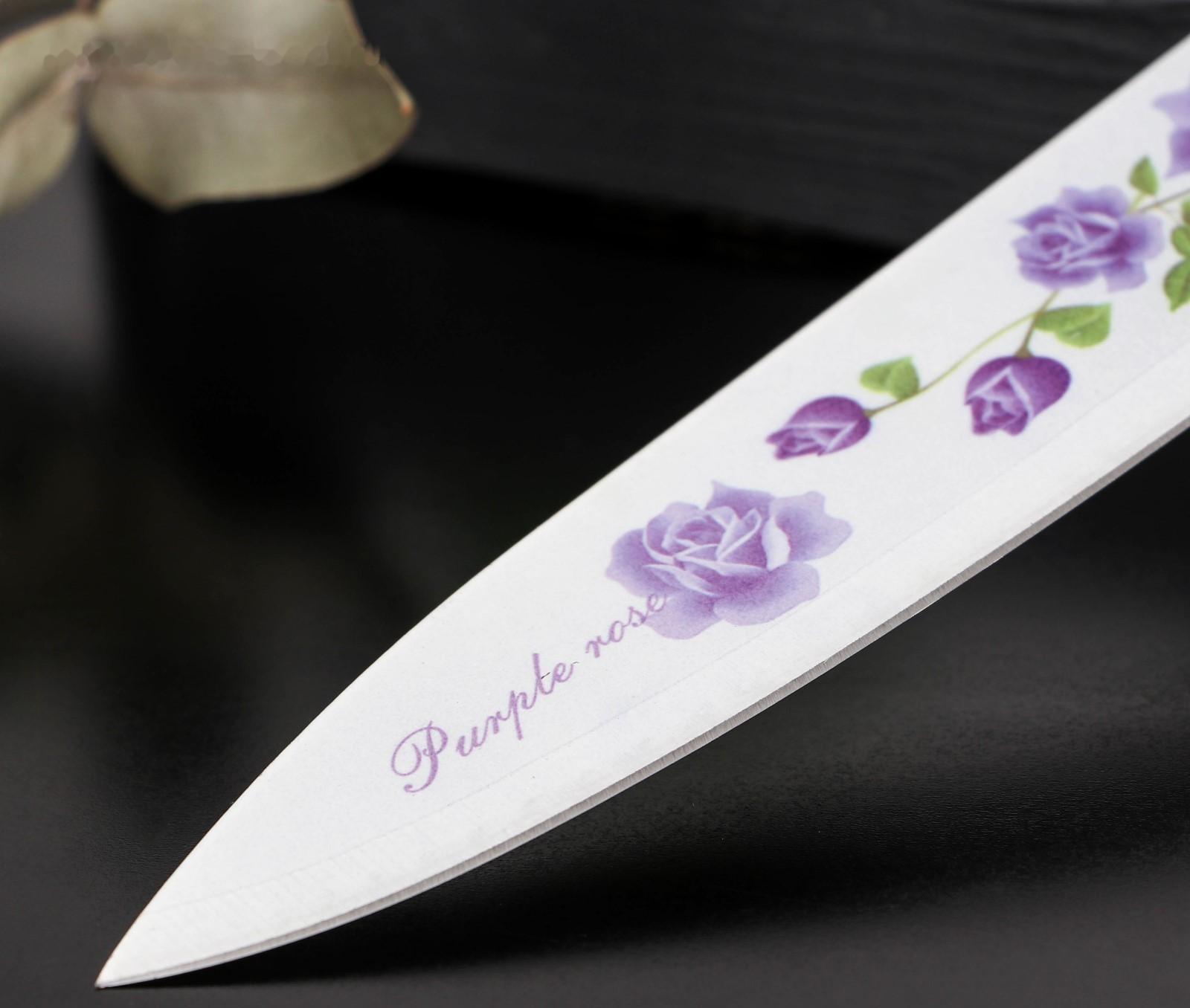 Нож кухонный с антиналипающим покрытием Доляна «Сиреневая роза», лезвие 20 см