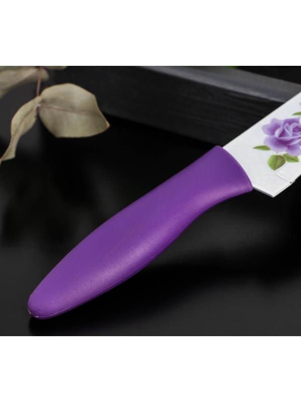 Нож кухонный с антиналипающим покрытием Доляна «Сиреневая роза», лезвие 20 см