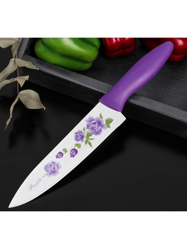 Нож кухонный с антиналипающим покрытием Доляна «Сиреневая роза», лезвие 20 см