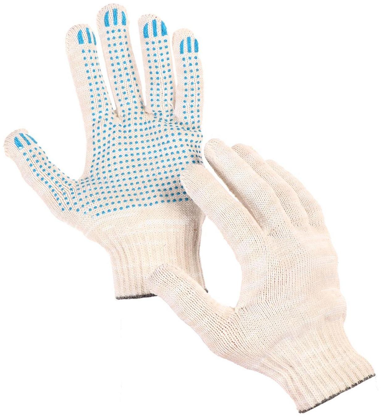 Перчатки, х/б, вязка 10 класс, 6 нитей, размер 9, с ПВХ точками, белые