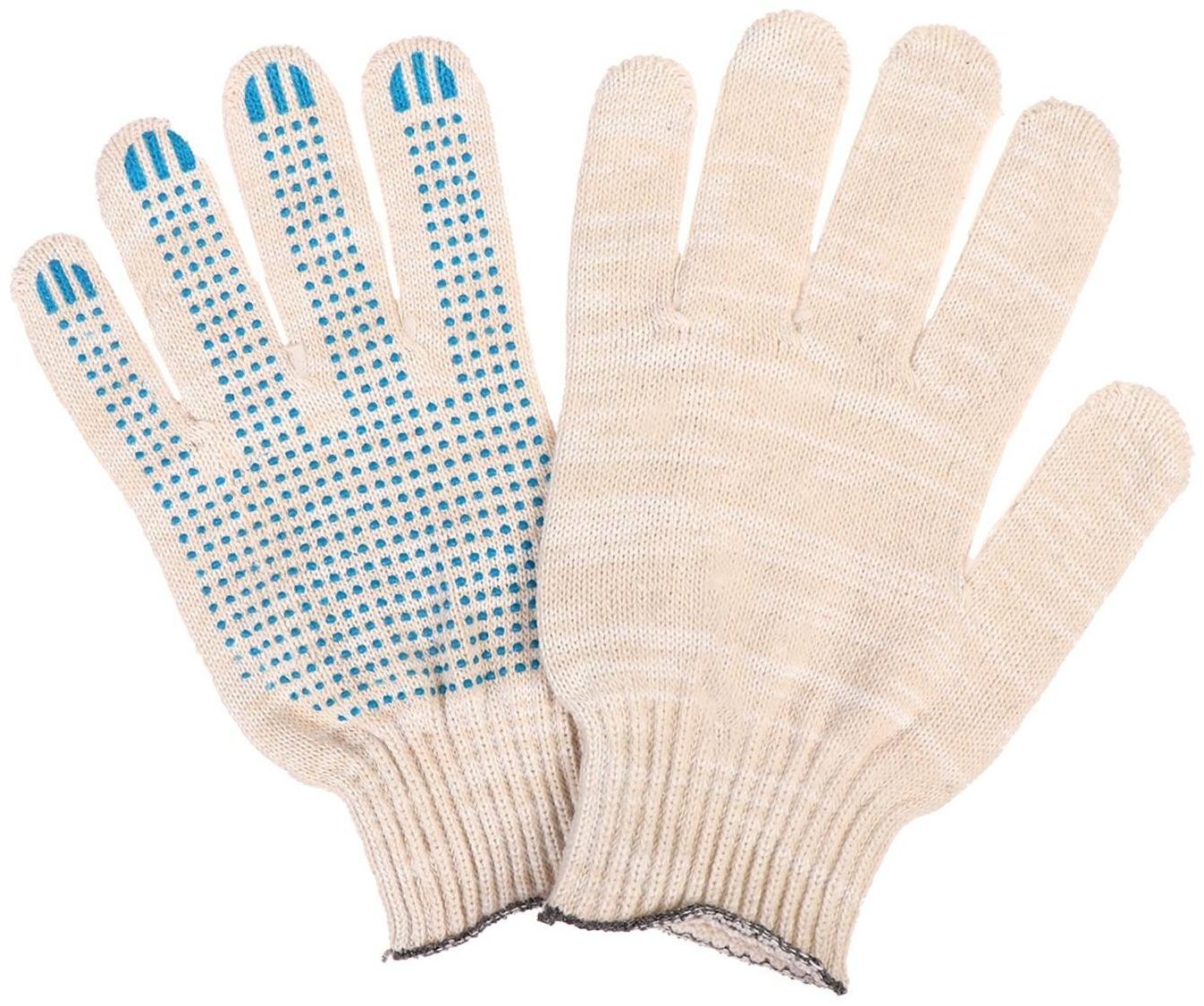 Перчатки, х/б, вязка 10 класс, 6 нитей, размер 9, с ПВХ точками, белые