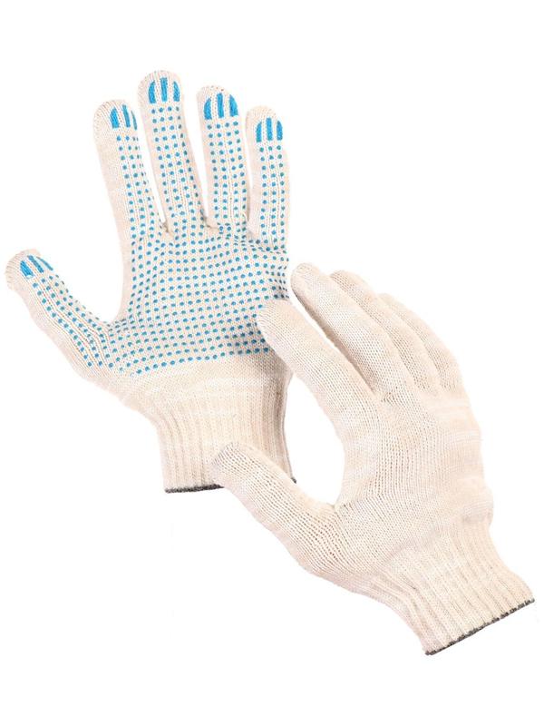Перчатки, х/б, вязка 10 класс, 6 нитей, размер 9, с ПВХ точками, белые