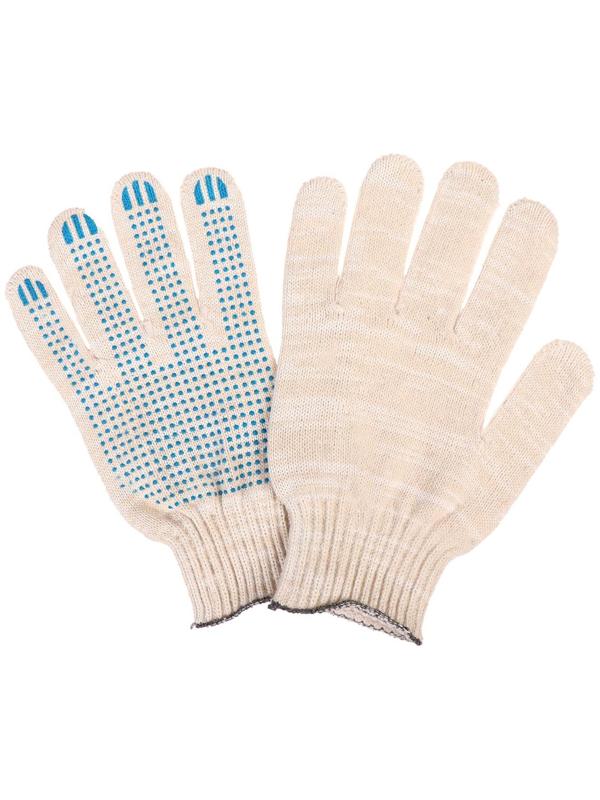 Перчатки, х/б, вязка 10 класс, 6 нитей, размер 9, с ПВХ точками, белые