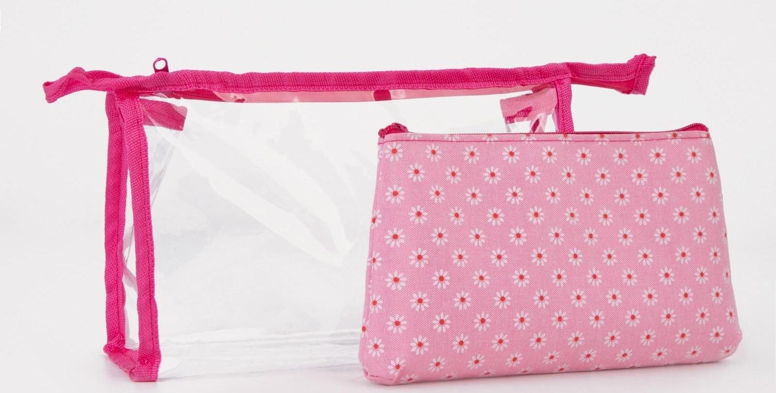 Набор косметичек 2 в 1 на молниях, цвет розовый