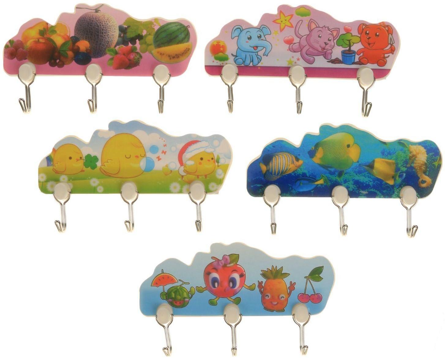 Вешалка настенная на 3 крючка «Ассорти», 16×9×2 см, цвет МИКС