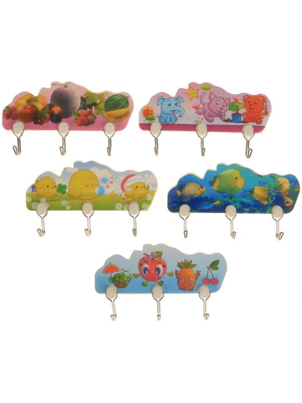 Вешалка настенная на 3 крючка «Ассорти», 16×9×2 см, цвет МИКС