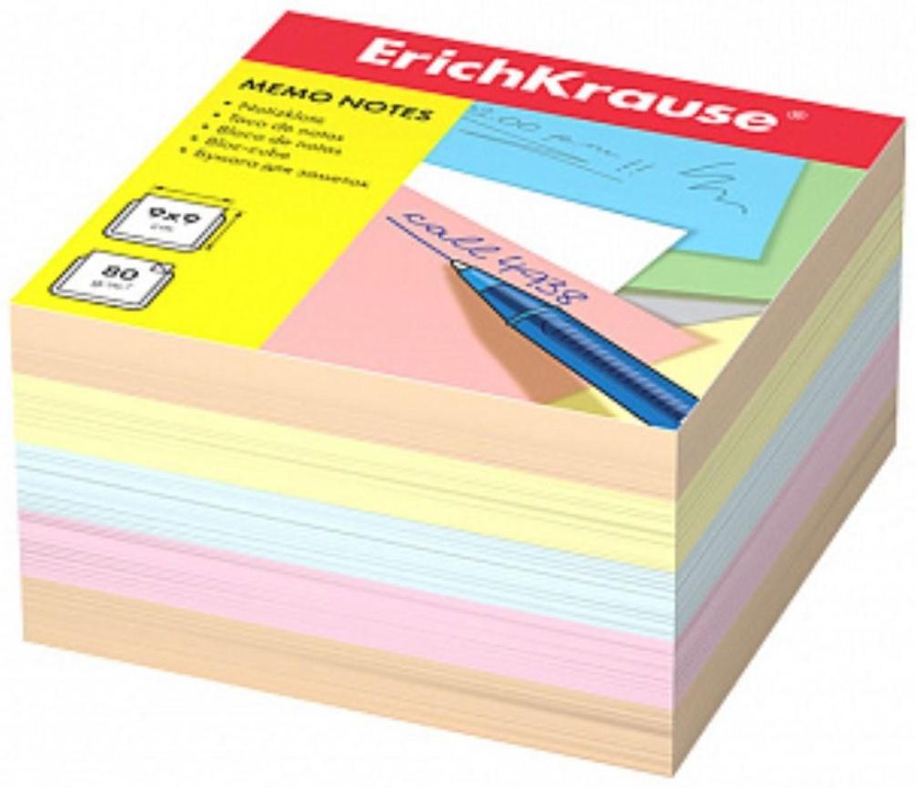 Блок бумаги для записей ErichKrause, 9 x 9 x 5 cм, плотность 80 г/м2, люкс, цветной