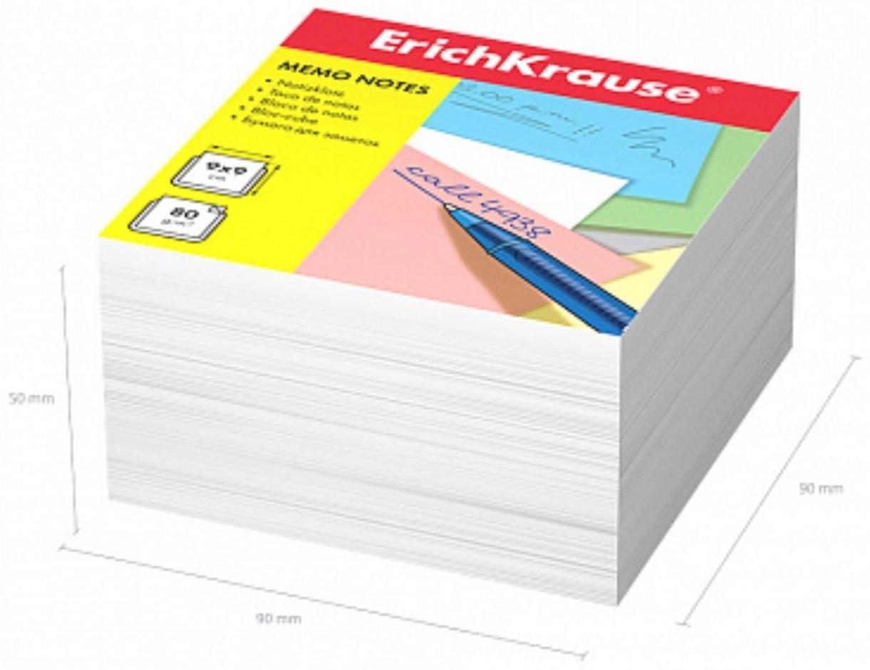 Блок бумаги для записей ErichKrause, 9x9x5 cм, белый, плотность 80 г/м2, белизна бумаги 98%, люкс