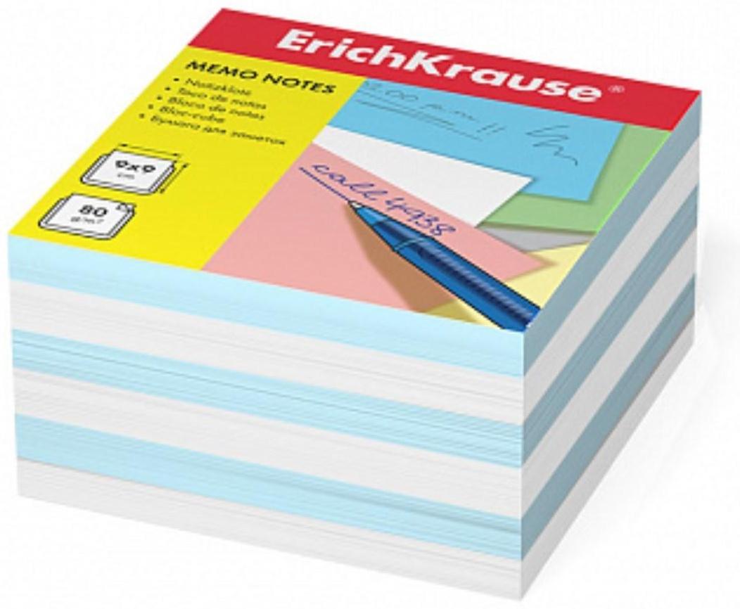 Блок бумаги для записей ErichKrause, 9 х 9 х 5 см, плотность 80 г/м2, люкс, белый/голубой