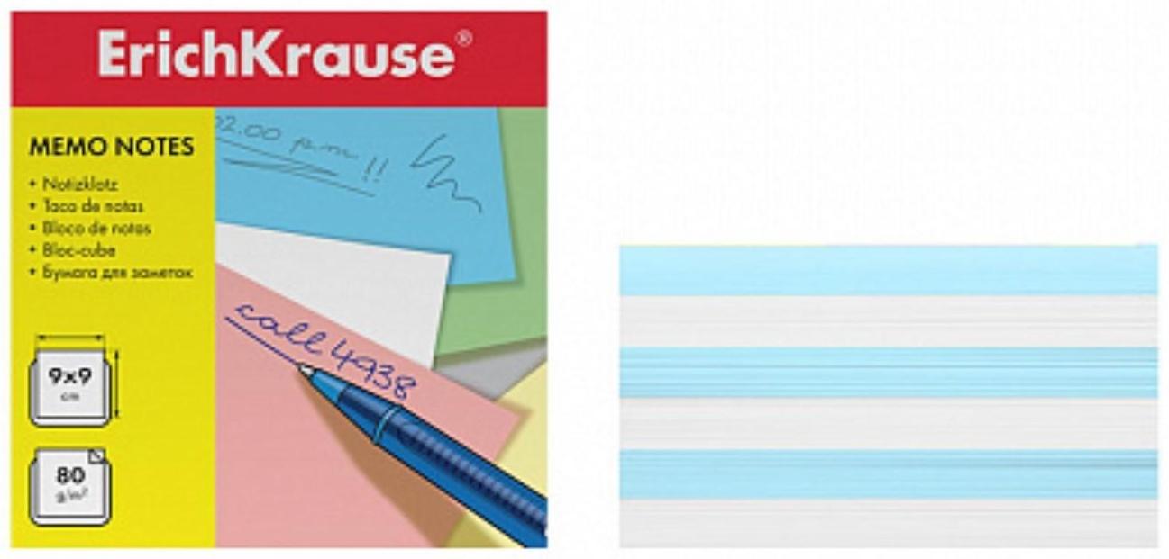 Блок бумаги для записей ErichKrause, 9 х 9 х 5 см, плотность 80 г/м2, люкс, белый/голубой