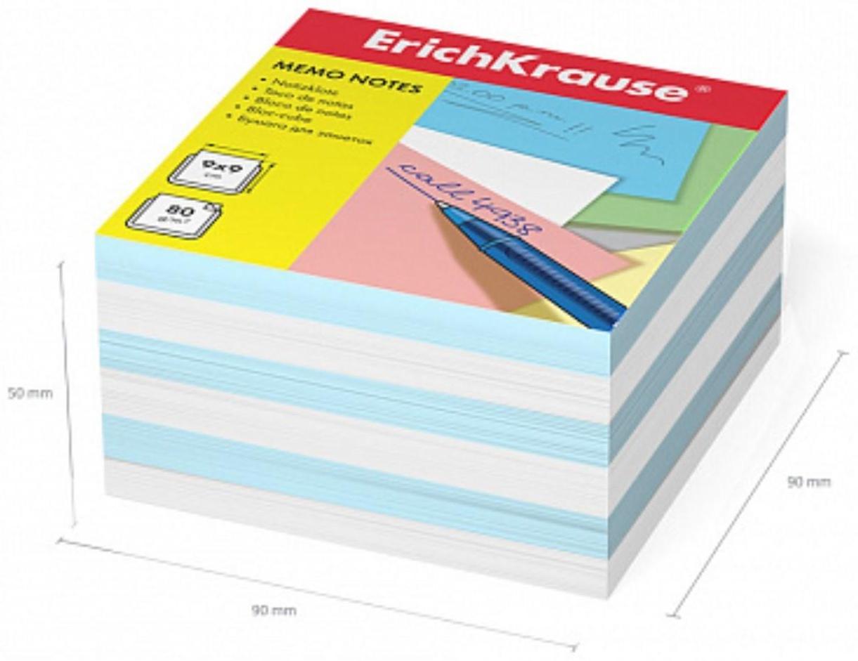 Блок бумаги для записей ErichKrause, 9 х 9 х 5 см, плотность 80 г/м2, люкс, белый/голубой
