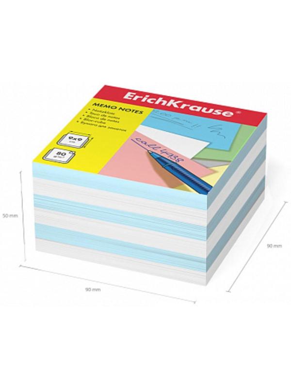 Блок бумаги для записей ErichKrause, 9 х 9 х 5 см, плотность 80 г/м2, люкс, белый/голубой