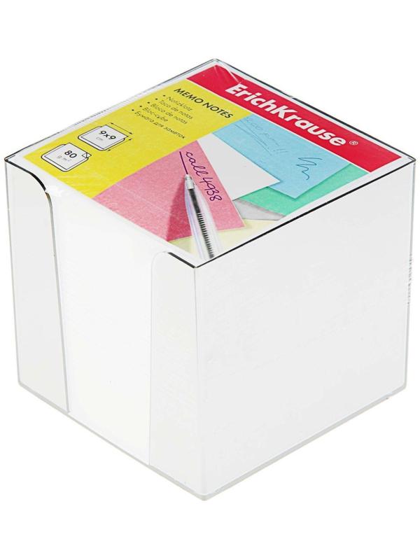 Блок бумаги для записей ErichKrause, 9 х 9 х 9 см, в пластиковом боксе, плотность 80 г/м2, белый