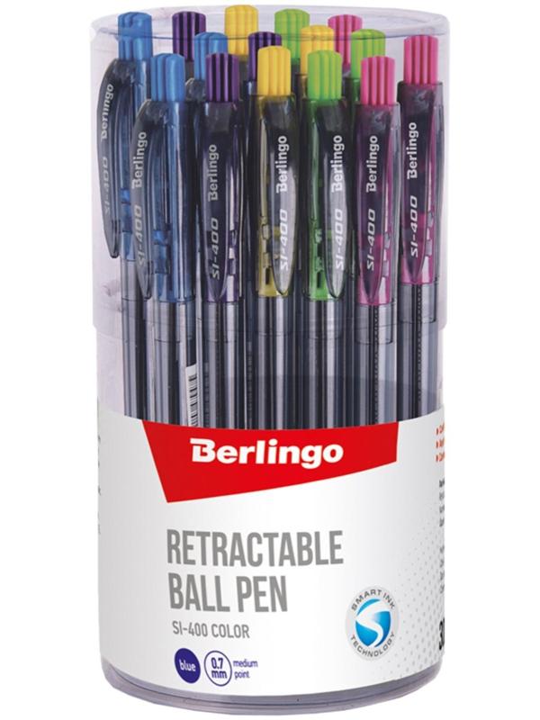 Ручка шариковая автоматическая 0.7 мм, Berlingo SI-400 Color, чернила синие, грип, микс