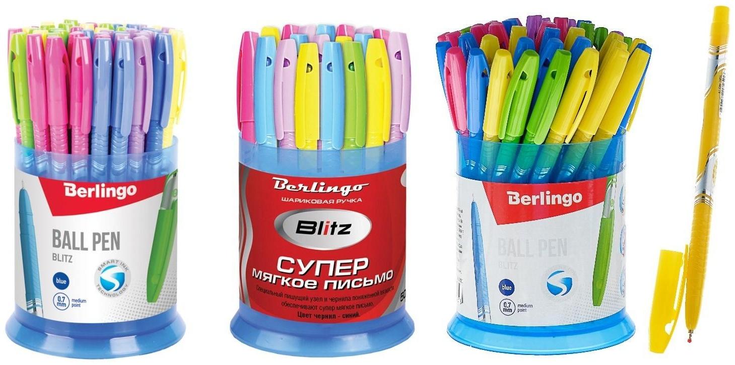 Ручка шариковая 0.7 мм, Berlingo Blitz, чернила синие, микс