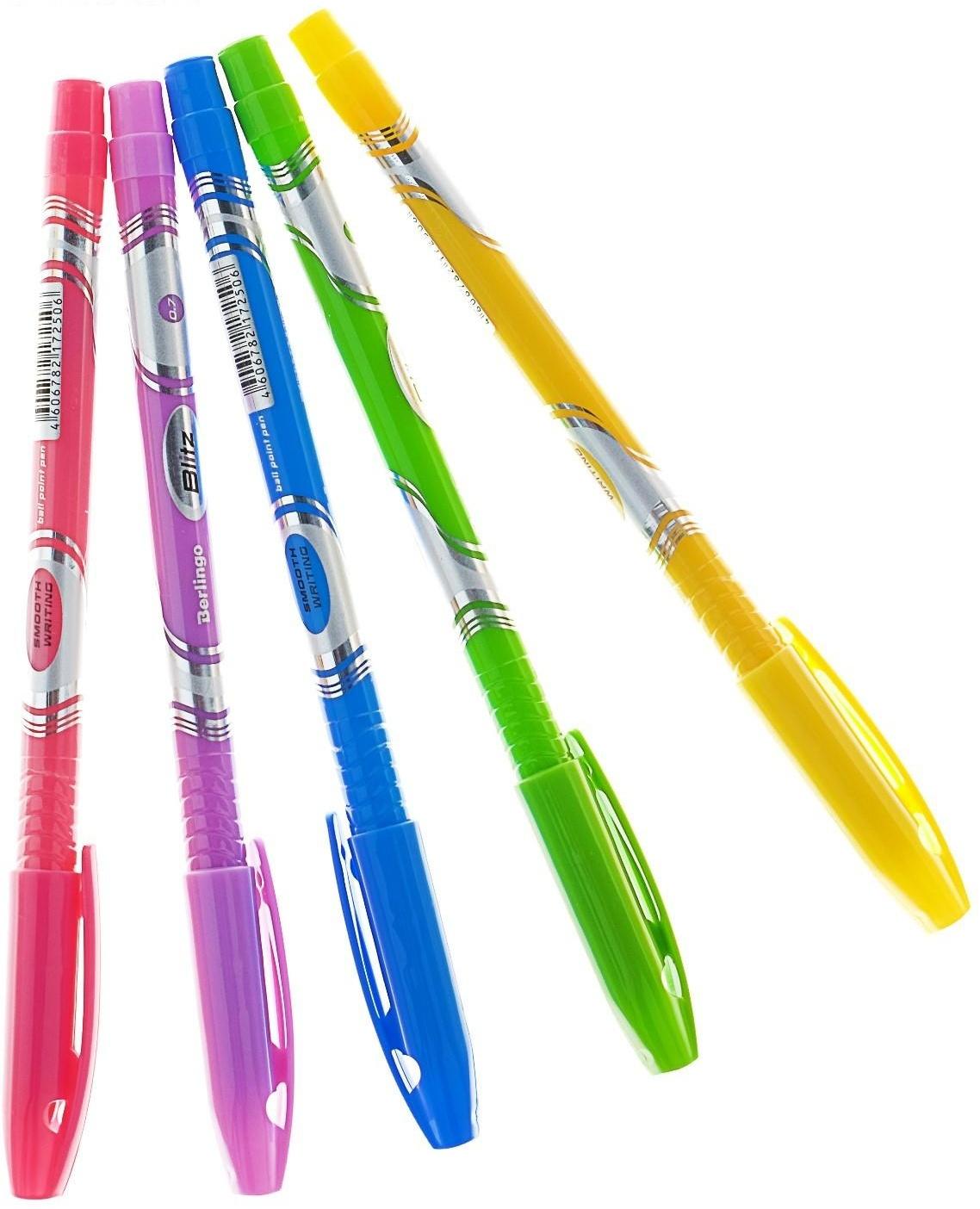 Ручка шариковая 0.7 мм, Berlingo Blitz, чернила синие, микс