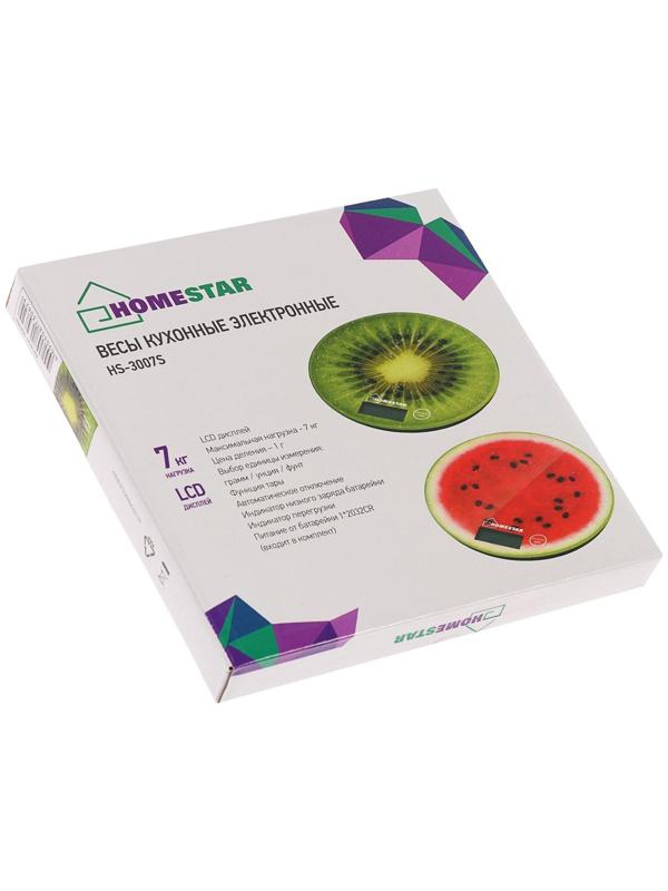 Весы кухонные HOMESTAR HS-3007, электронные, до 7 кг, зелёные