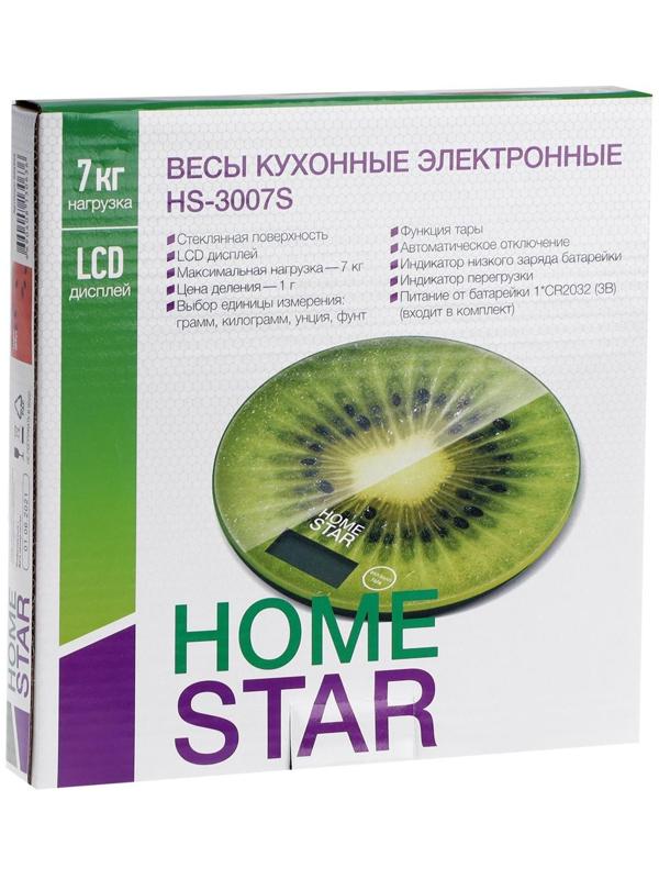 Весы кухонные HOMESTAR HS-3007, электронные, до 7 кг, зелёные