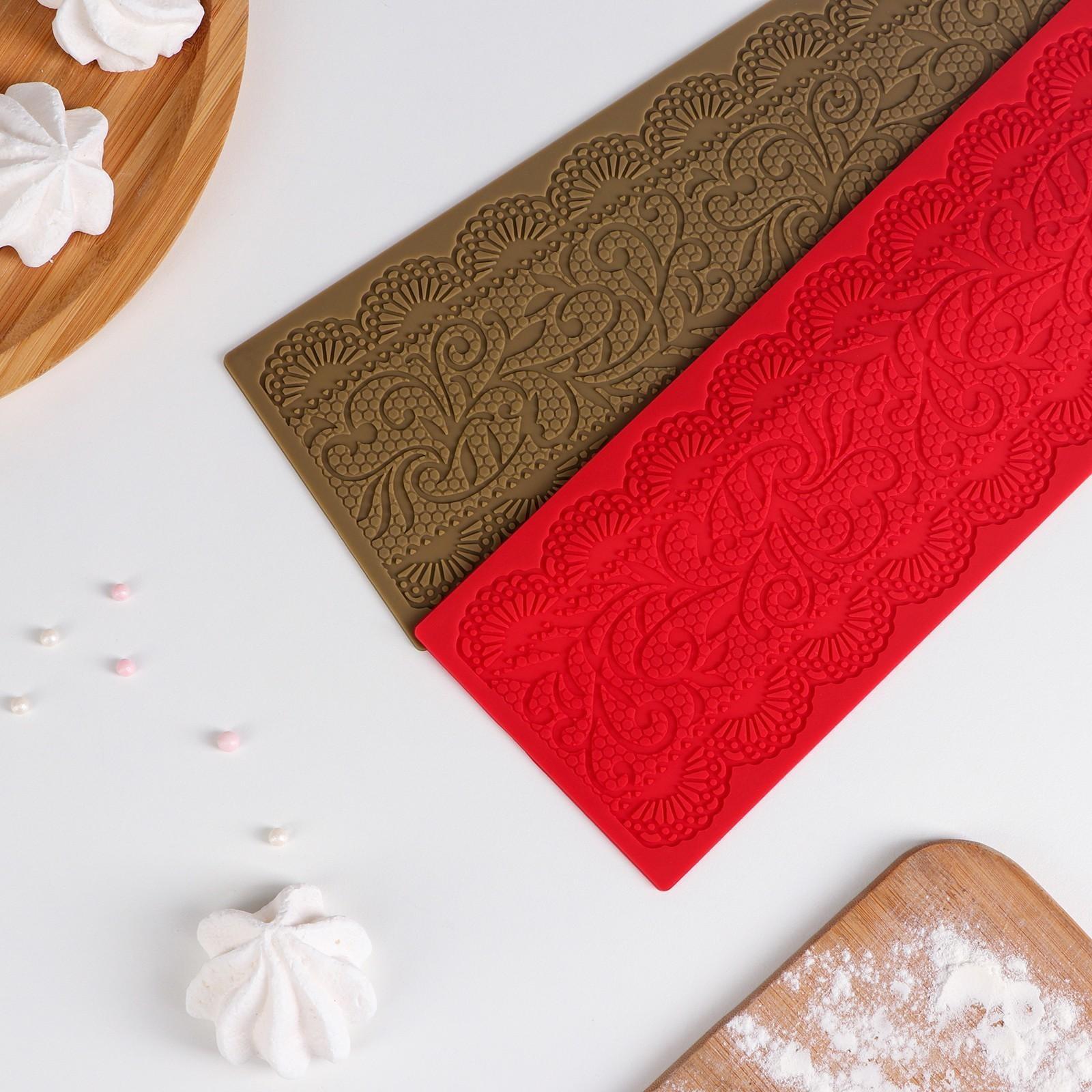 Коврик для айсинга силиконовый Доляна «Ажур», 39×10 см, цвет МИКС