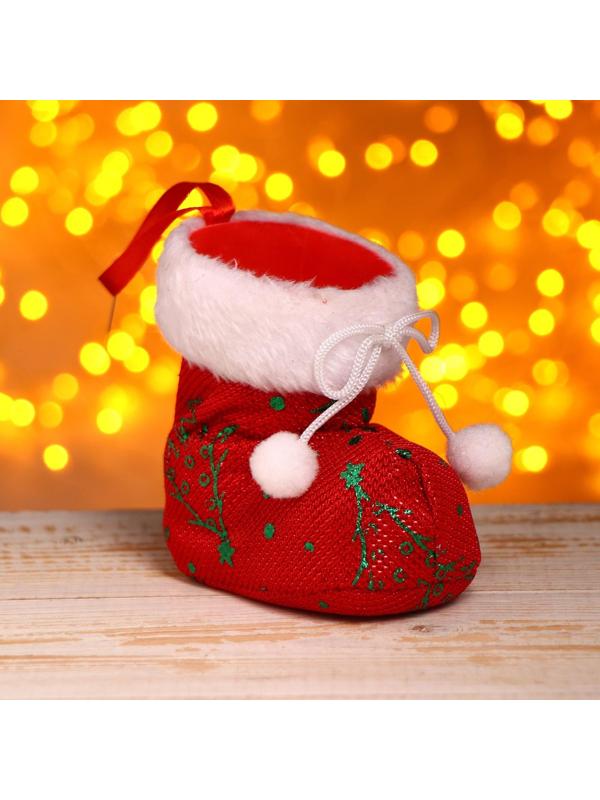 Подарочная упаковка «Сапожок», бантик с помпонами и белой опушкой