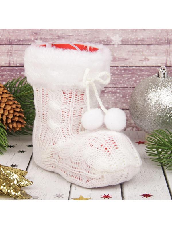 Подарочная упаковка «Сапожок», белый вязаный с помпонами