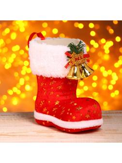 Подарочная упаковка «Сапожок», с колокольчиками, цвет красный