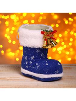 Подарочная упаковка «Сапожок», цвет синий, с колокольчиками