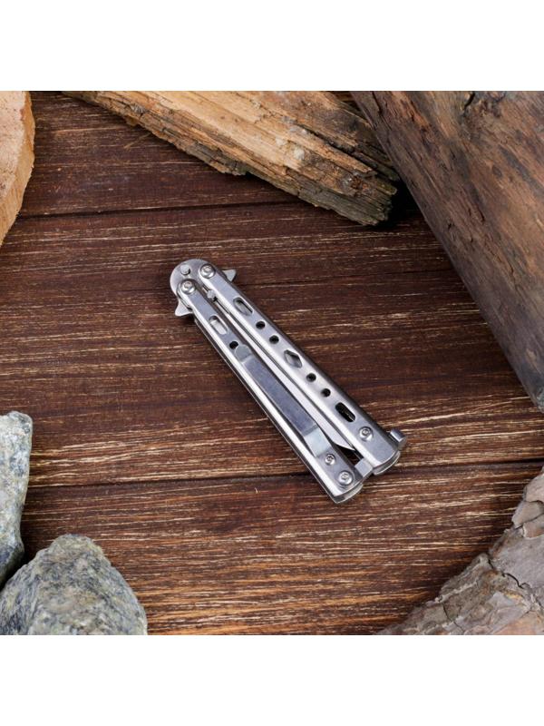 Нож-бабочка Мастер К, лезвие 7,5см, металлик, рукоять с отверстиями 9см,