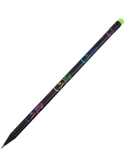 Карандаш чёрнографитный с ластиком, твёрдость НВ, корпус чёрный с цветным узором