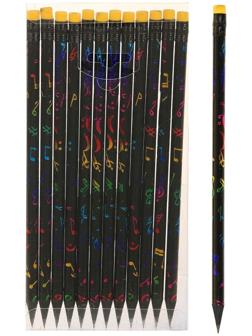 Карандаш чёрнографитный с ластиком, твёрдость НВ, корпус чёрный с рисунком