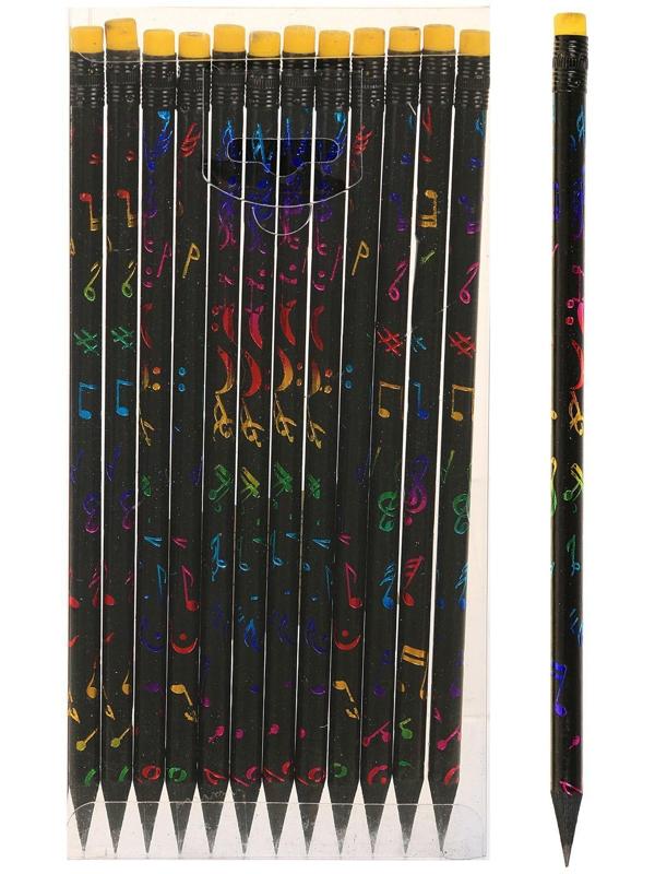 Карандаш чёрнографитный с ластиком, твёрдость НВ, корпус чёрный с рисунком