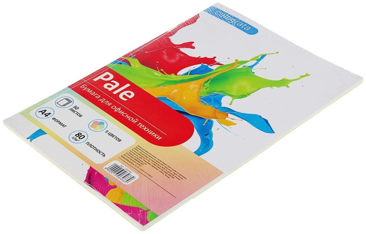 Бумага цветная А4, 50 листов Calligrata Пастель, 5 цветов, 80 г/м²