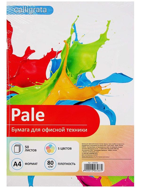 Бумага цветная А4, 50 листов Calligrata Пастель, 5 цветов, 80 г/м²