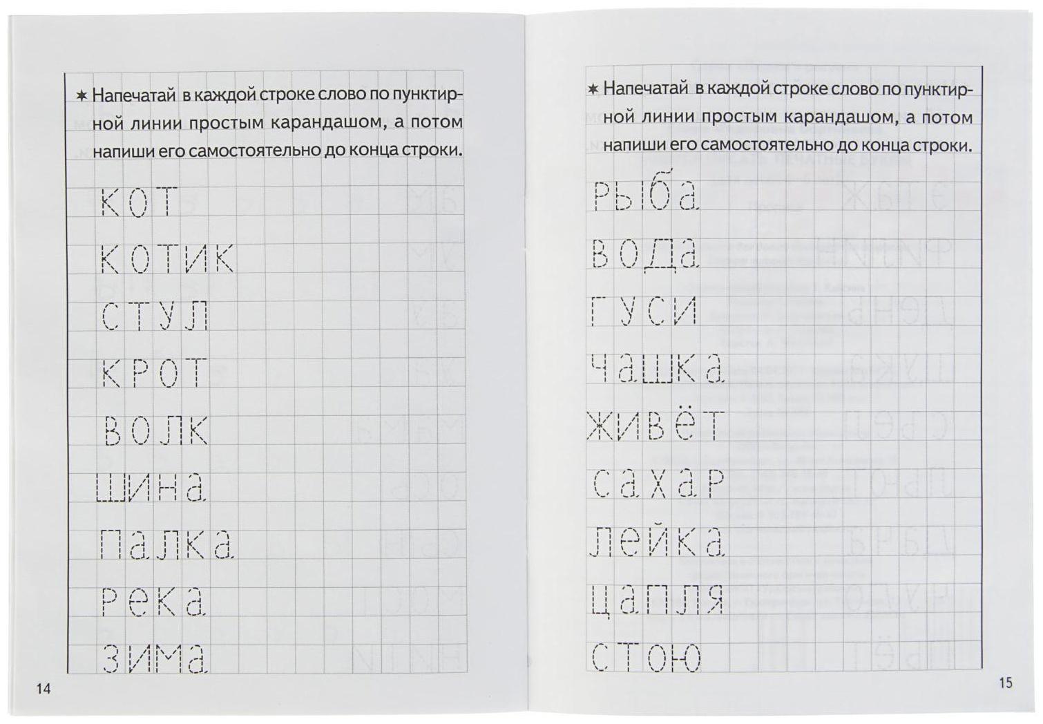 Прописи «Учимся писать печатные буквы», для детей 4-6 лет, Бортникова Е.