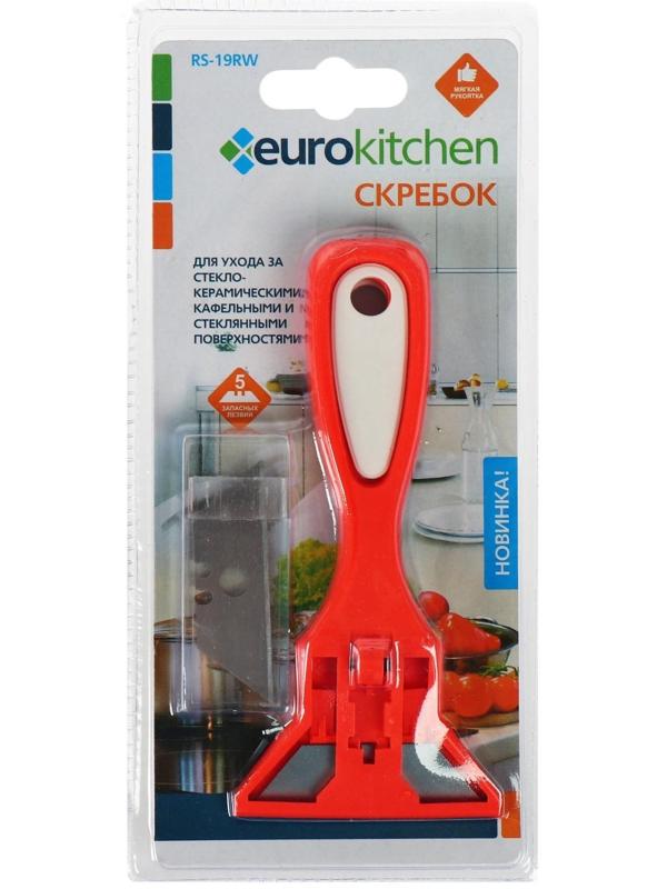 Скребок для стеклокерамических плит Euro Kitchen цвет красный/белый, 1 шт(+ 3 лезвия)