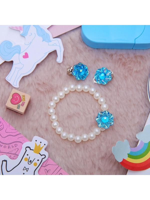 Набор детский 2 предмета: браслет, клипсы, цветок перламутровый, цвета МИКС