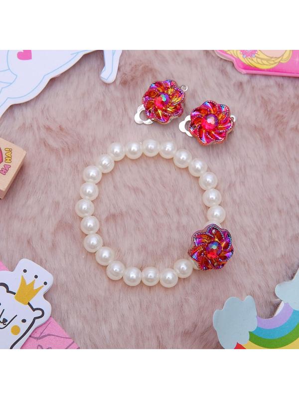 Набор детский 2 предмета: браслет, клипсы, цветок перламутровый, цвета МИКС