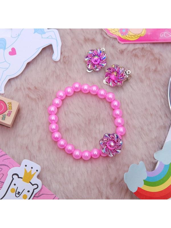 Набор детский 2 предмета: браслет, клипсы, цветок перламутровый, цвета МИКС