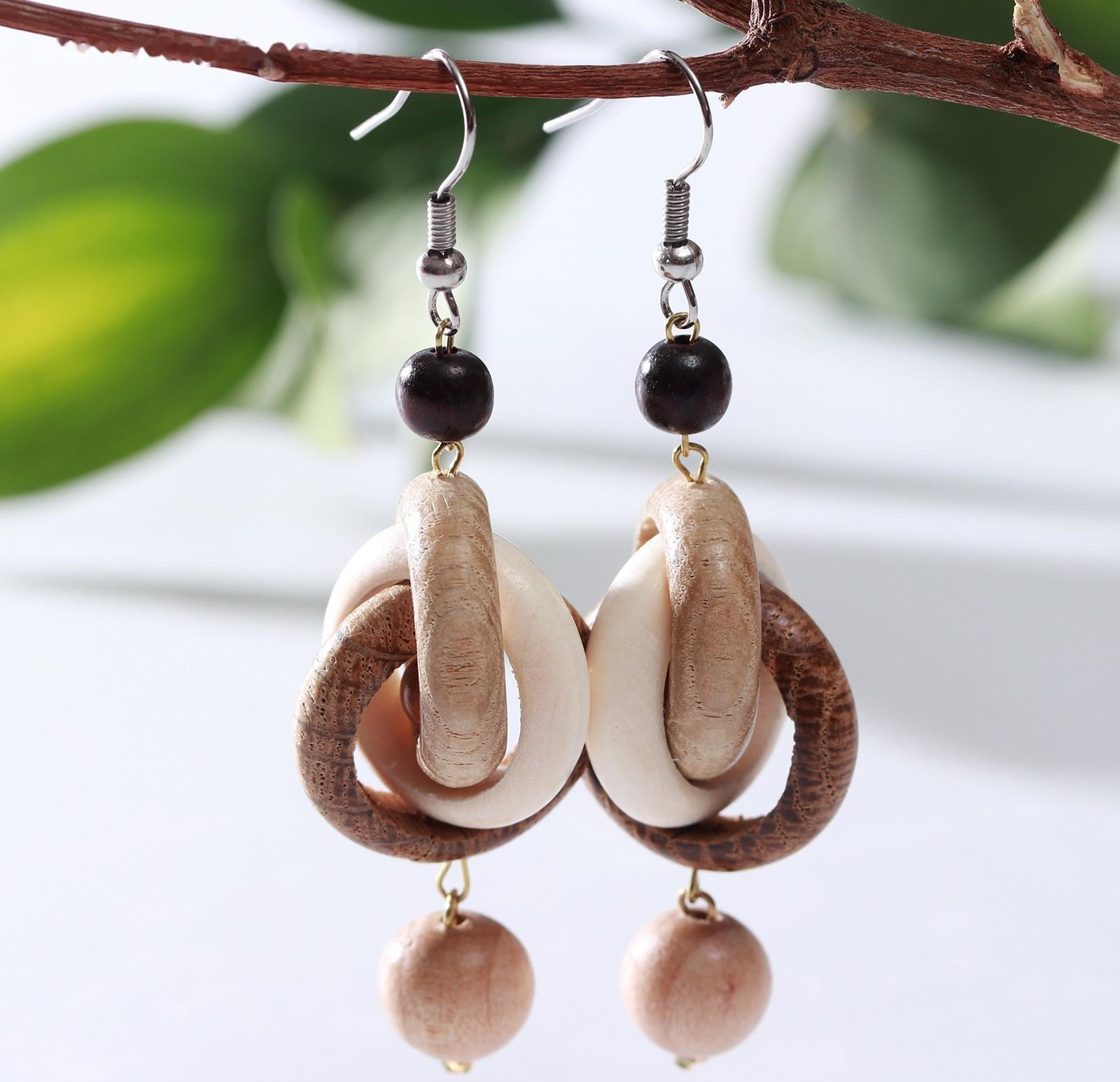 Серьги ручная работа, деревянные 