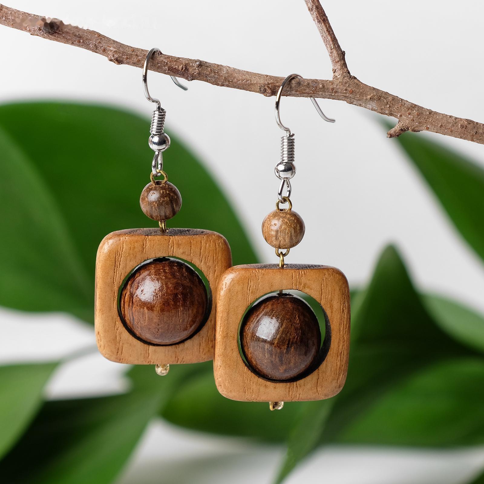 Серьги ручная работа, деревянные 