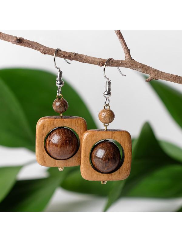 Серьги ручная работа, деревянные 