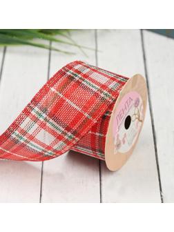 Лента из джута «Клетка», 50 мм, 4,5 ± 0,5 м, цвет красный/белый