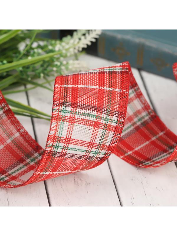 Лента из джута «Клетка», 50 мм, 4,5 ± 0,5 м, цвет красный/белый