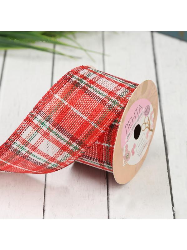 Лента из джута «Клетка», 50 мм, 4,5 ± 0,5 м, цвет красный/белый