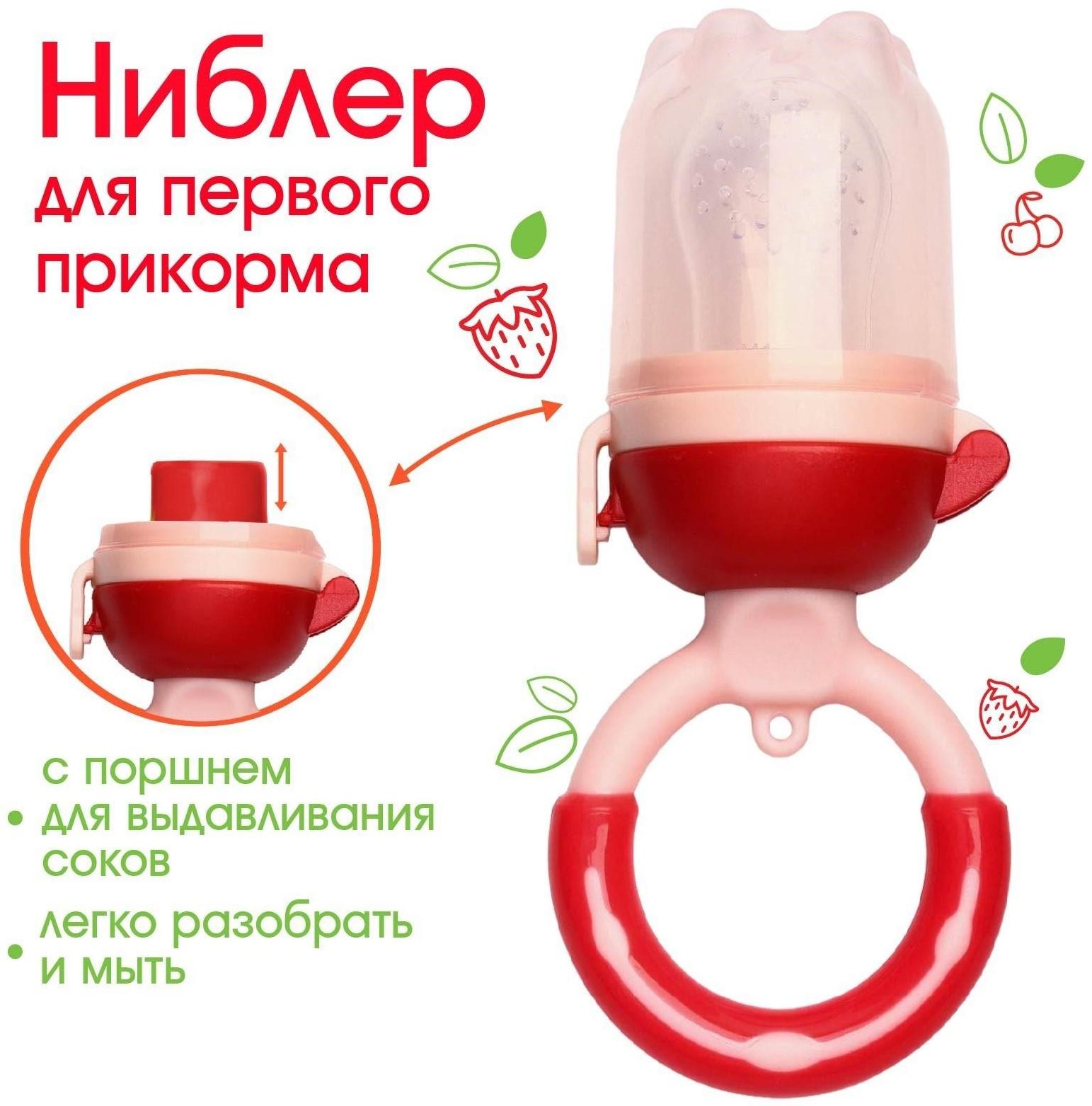 Ниблер для прикорма «Малина», с силиконовой сеточкой, цвет красный