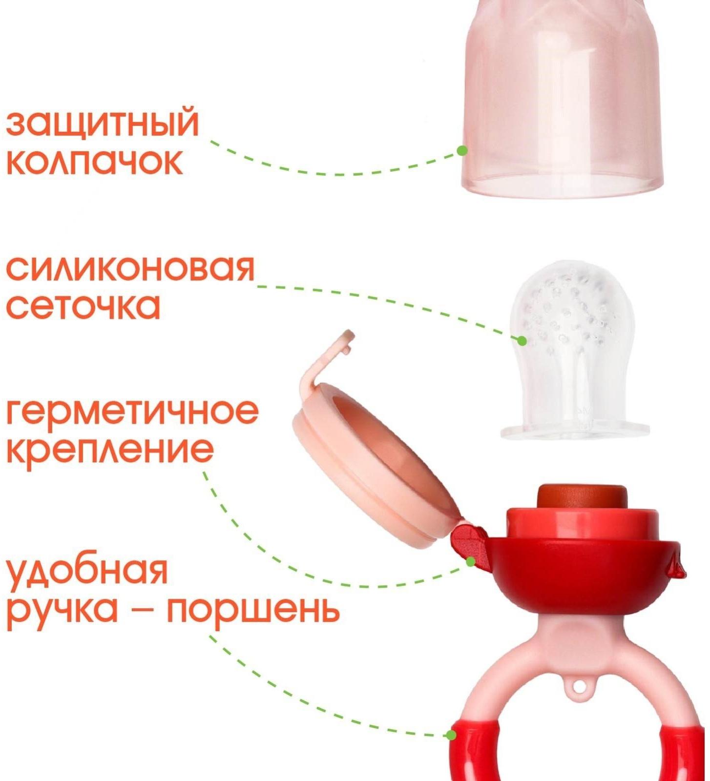 Ниблер для прикорма «Малина», с силиконовой сеточкой, цвет красный