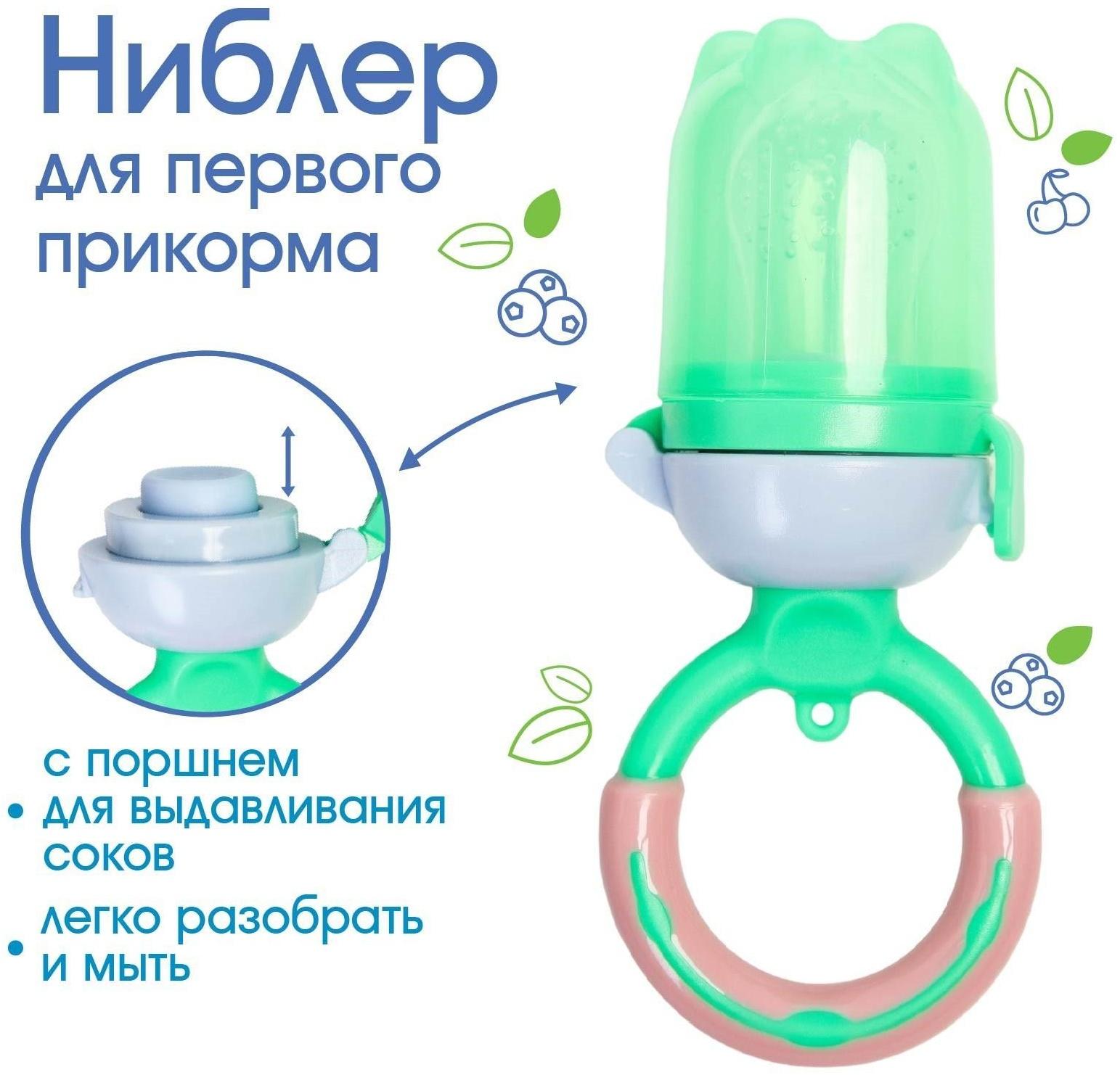Ниблер для прикорма «Яблоко», с силиконовой сеточкой, цвет зелёный