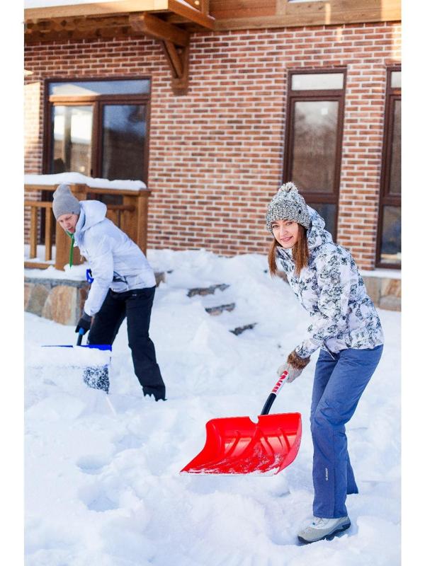 Лопата пластиковая, ковш 340 × 500 мм, с оцинкованной планкой, алюминиевый черенок, «Пингвин»